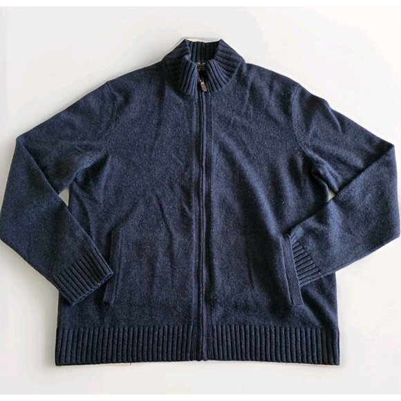 Black Brown 1826 Wool Blend Sweater XL Mens Navy Full Zip Mock Neck LS Pockets - Picture 9 of 13